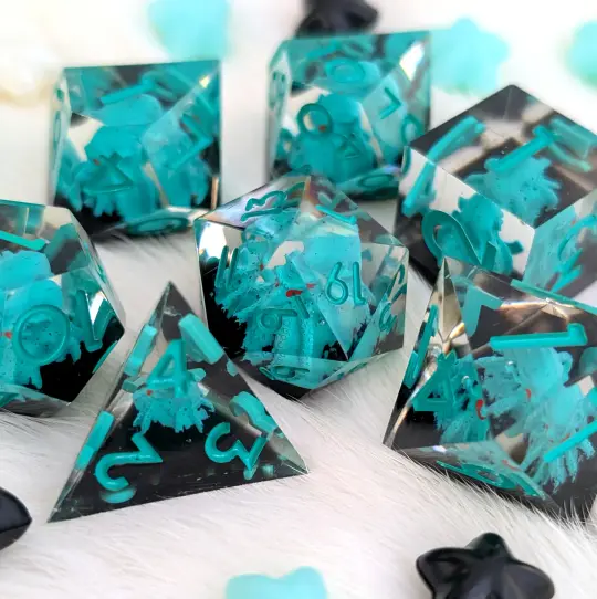 Kraken Sharp Edge DnD Dice Set - Teal & Black - Tidebound Terror