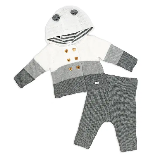 Rock A Bye Baby Boutique Baby Boys and Baby Girls 2 Piece Variegated Gray Jacket and Trouser Knitted Set, 3-6M