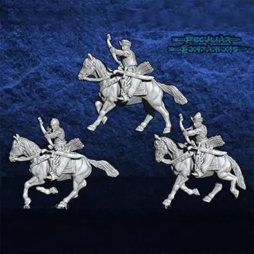 Unpainted 28mm 3D-printed mounted Zaporozhian Cossack mercenaries with bows, 3 miniatures — tabletop miniatures for historical wargaming, D&D & Pathfinder