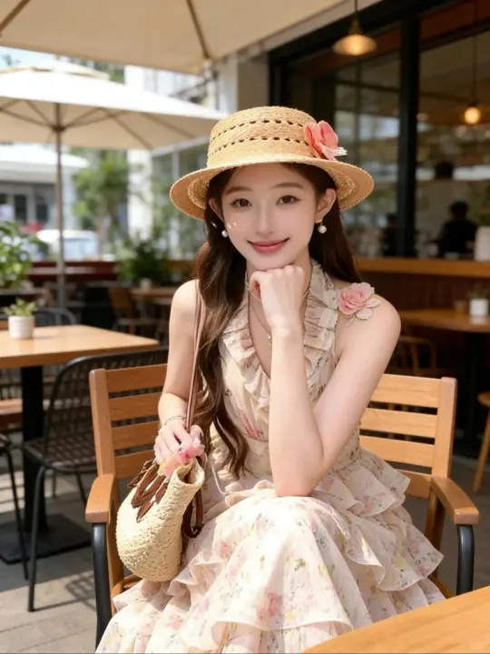 Ruffle V-Neck Floral Chiffon Vacation Dress R9123