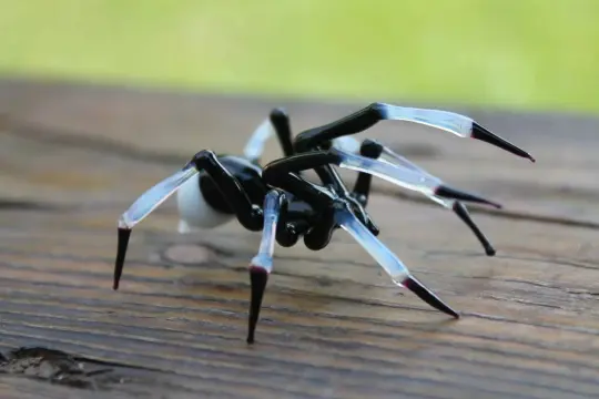 Black Glass Spider With Clear Legs – Murano Lampwork Figurine Gift
