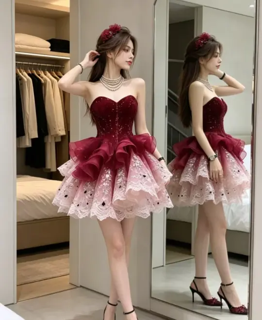 Gorgeous Burgundy Sequins Homecoming Dress A-Line Sweetheart Corset Mini Prom Dress RS751