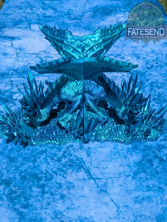 Crystal Ice Dragon Book End Set- Fate's End Collection by Kim Bolt - Fantasy Decor - Frost-Bound Guardians for your Favorite Tomes!