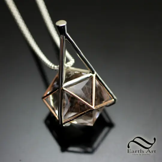 20 Sided Rutile Quartz Medallion - Sterling and 14k Rose gold