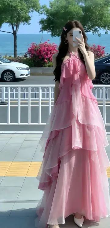 Sweet Tulle Layered Women's Prom Gown Barbie Pink Maxi Evening Dress Birthday Dress — Fall Outfit 2026 New  RS3417