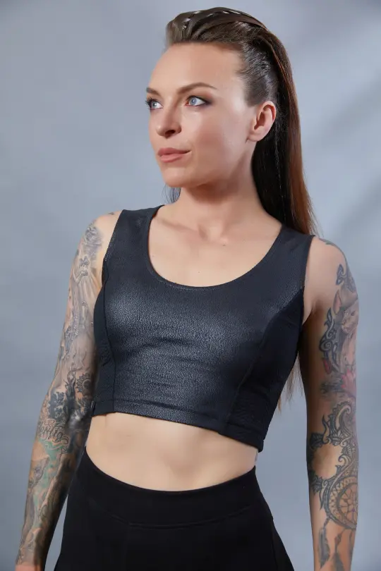 ST-9 Black faux leather crop top