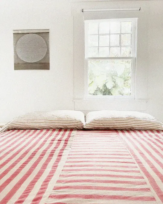 Block Printed Stripe Coverlet Linen