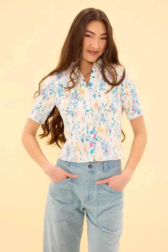 Elysia Top in Blue Bouquet Floral