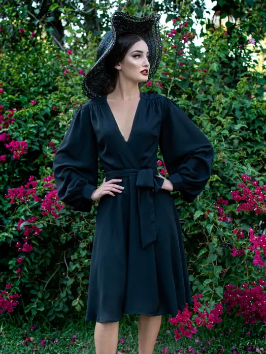 Faux Wrap Dress in Black