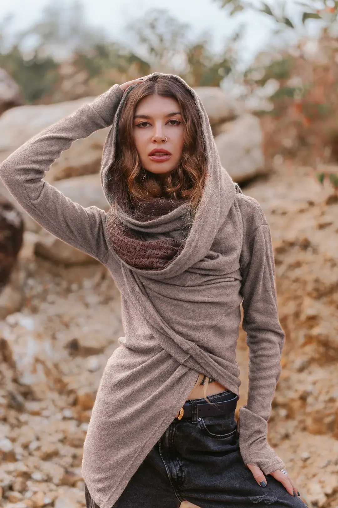 Nyx Hooded Sweater Cardigan Beige