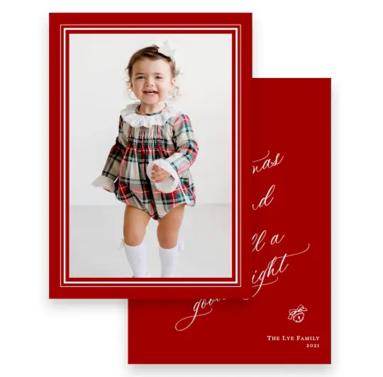 Red "Merry Christmas to All and to All a Good Night" Portrait Full Picture Holiday Card