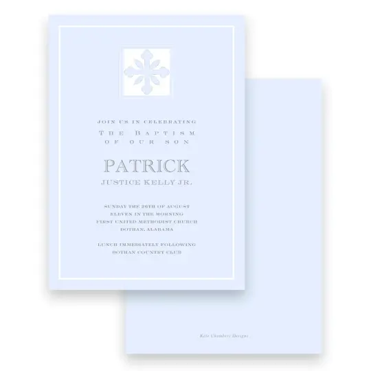 Blue Decorative Cross Baptism Invitation