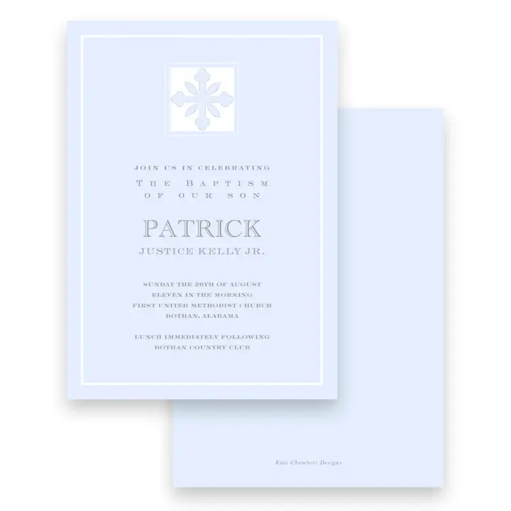 Blue Decorative Cross Baptism Invitation