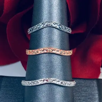Floral Curved Band, Flower & Cross, Vintage Jewelry Design#D513