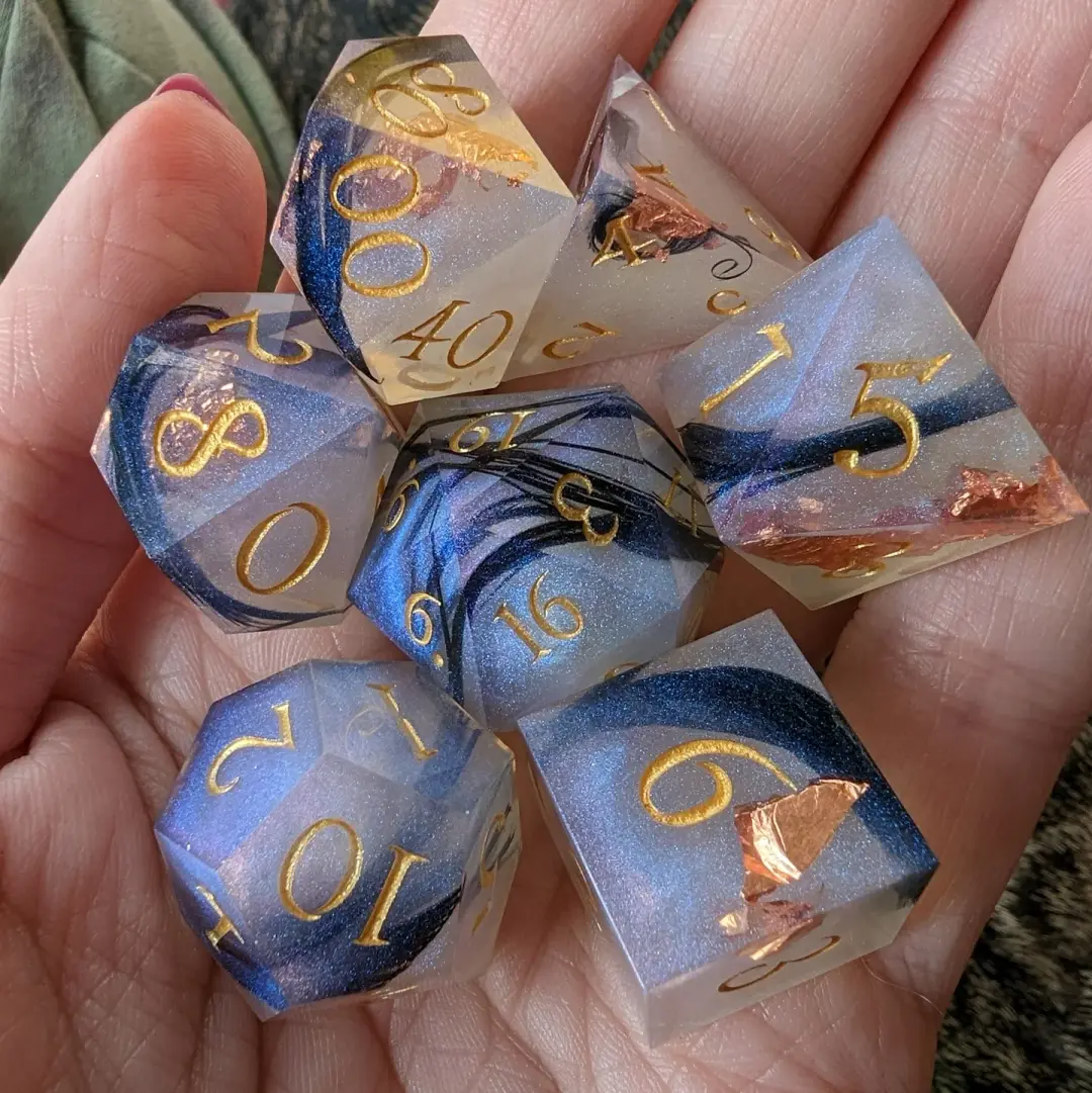 Feather Fall - 7 Piece Sharp Edge DnD Dice Set
