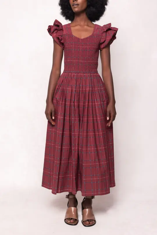 Hattie Dress in Burgundy Plaid