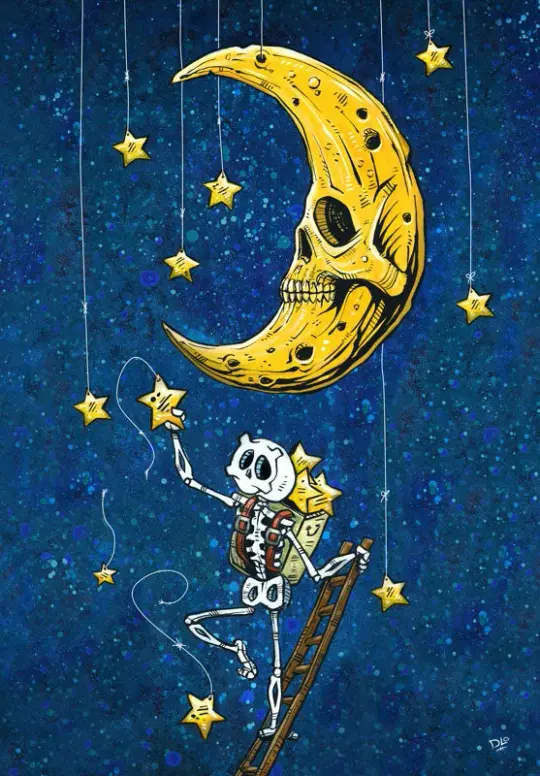 Reaching for the Stars Canvas Print - Day of the Dead Celestial Art by David Lozeau