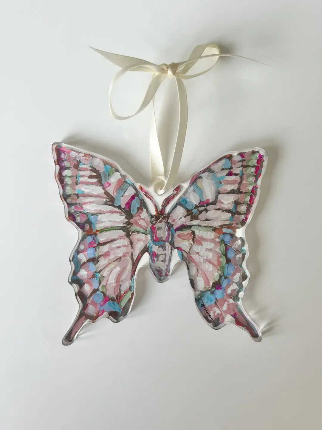Pink Butterfly Acrylic Christmas Ornament