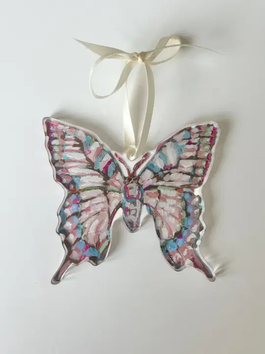 Pink Butterfly Acrylic Christmas Ornament