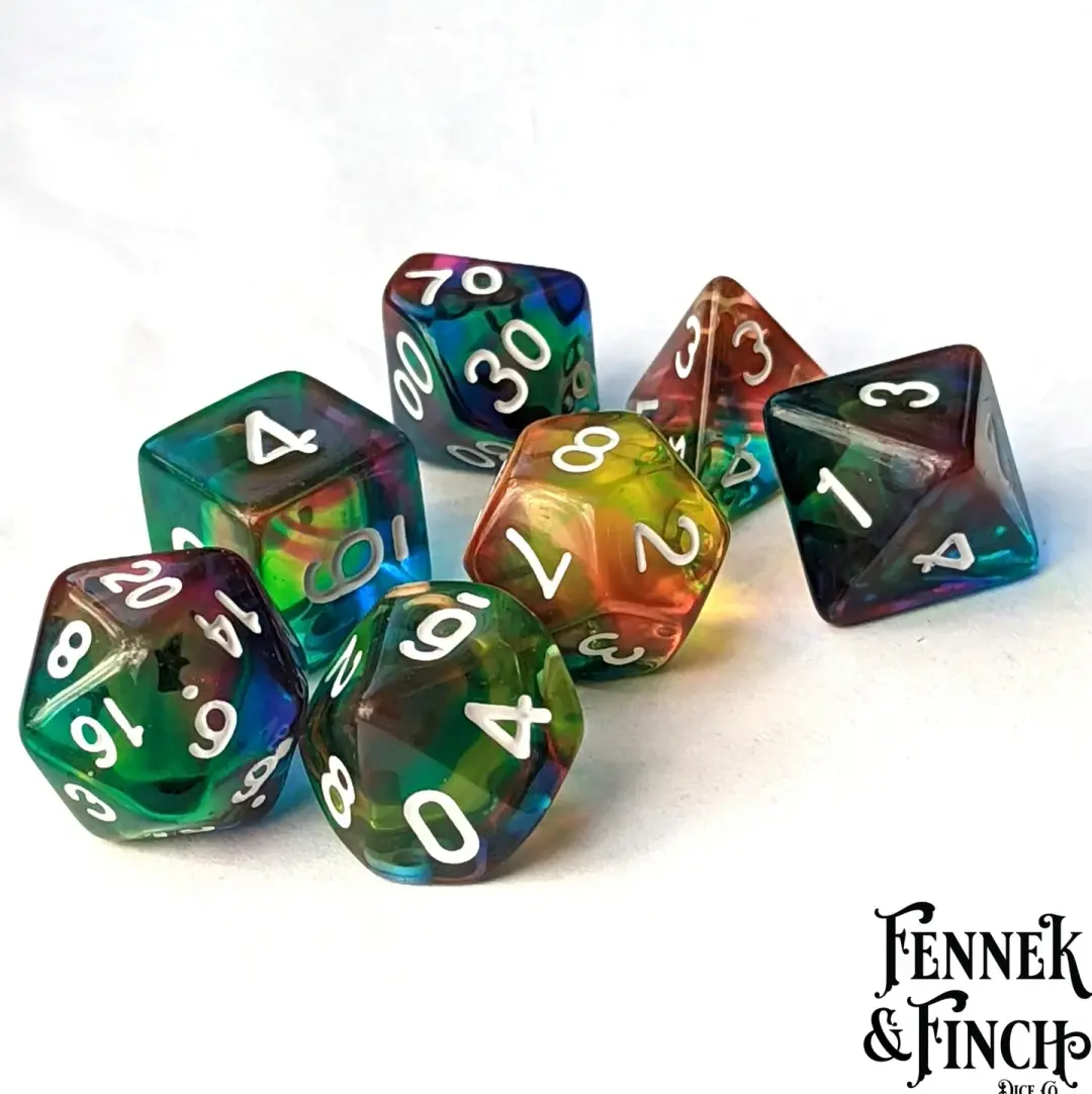 Rainbow Watercolor Dice Set – 7-Piece Multicolor Blend DnD Dice