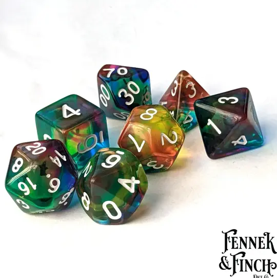 Rainbow Watercolor Dice Set – 7-Piece Multicolor Blend DnD Dice