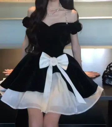Black and White Elegant Homecoming Dress ,A-Line Bateau Corset Cute Princess Dress RS877