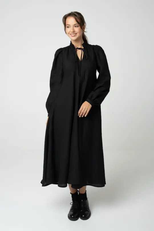 Dawn – Linen Dress with Tie Neckline