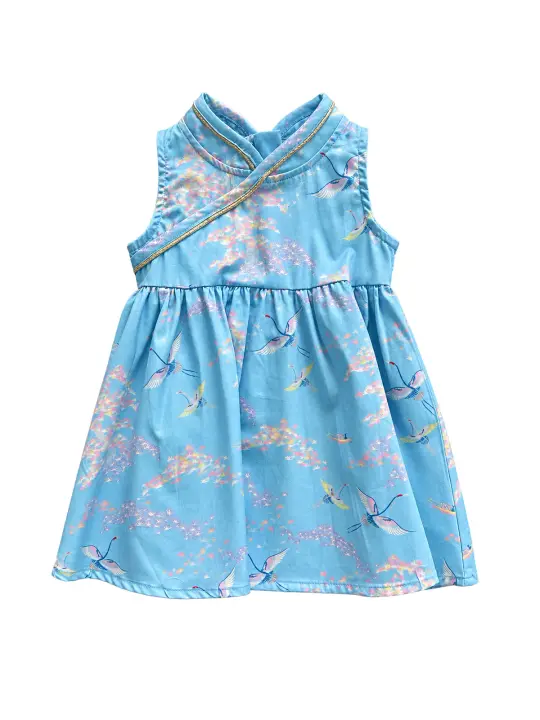 Flare Cheongsam - Blue Cranes