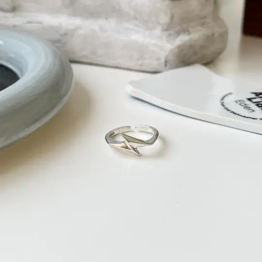 Lightning Bolt Silver Open Ring Highly Polished