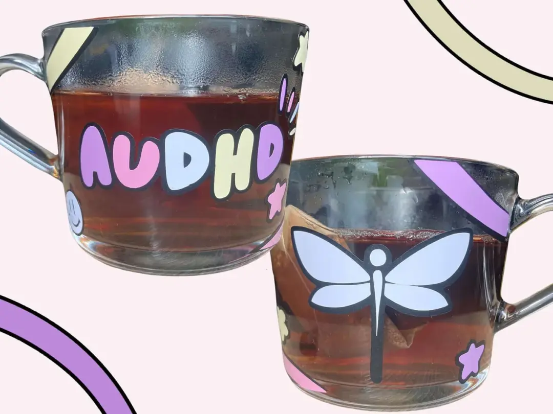 Coloured AuDHD glass mug