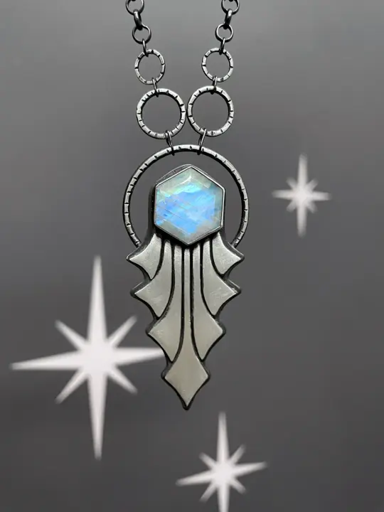 Art Deco Pendant with Rainbow Moonstone