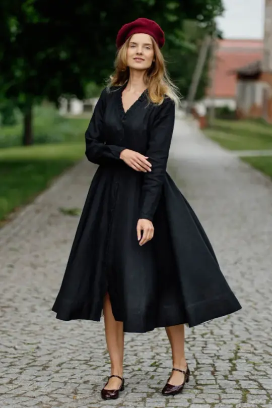 Ophelia – Ruffled V-Neck Linen Midi Dress