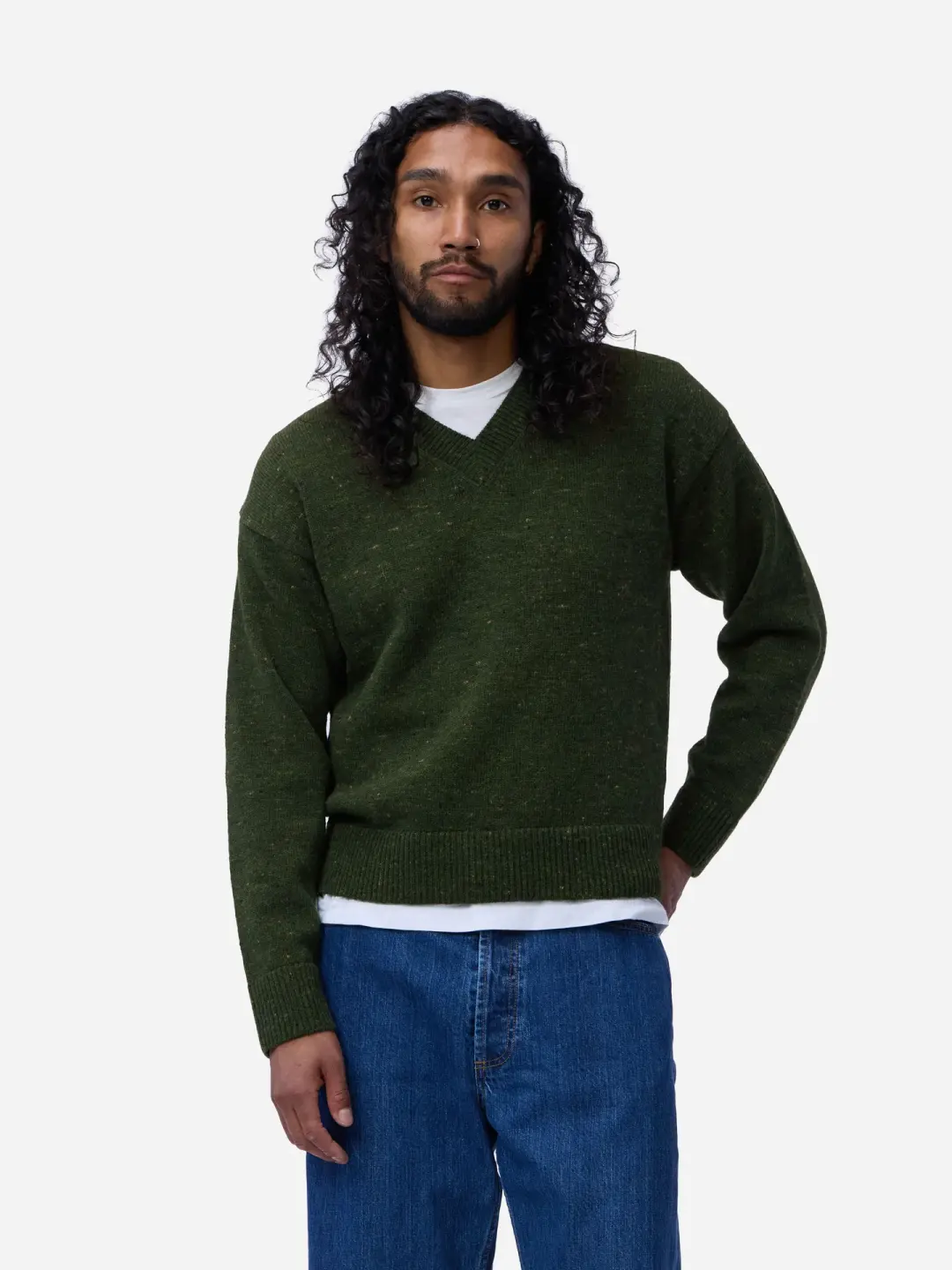 V-Neck Sweater ~ Hunter Green Tweed