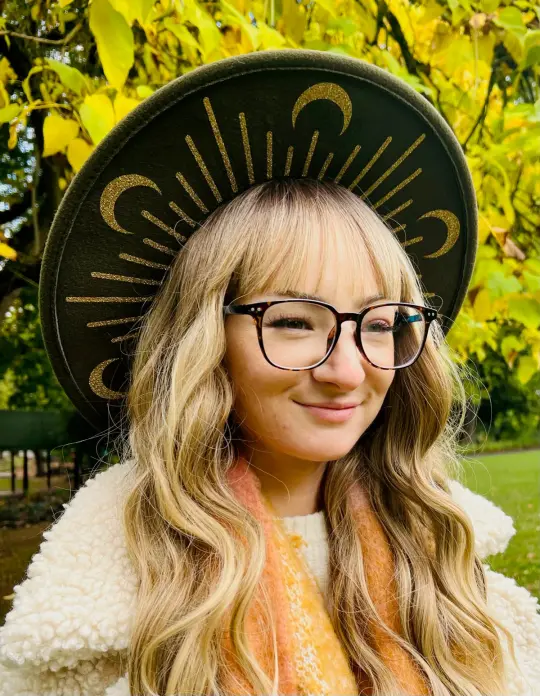 Olive Gold Moonburst Vegan Felt XL Wide Brim Hat