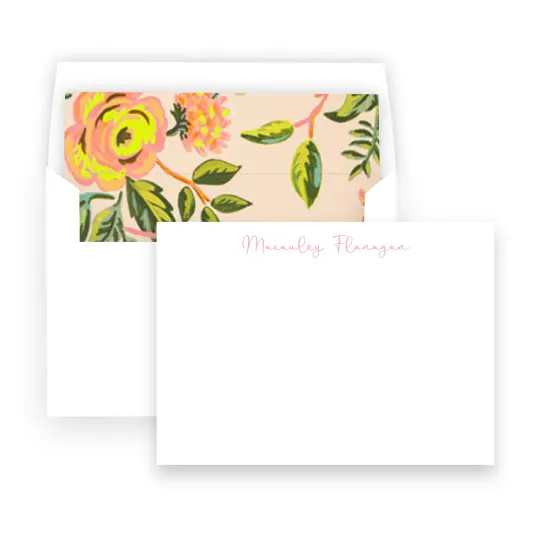 Pink and Chartreuse Floral Lined Square Flap Women's Stationery