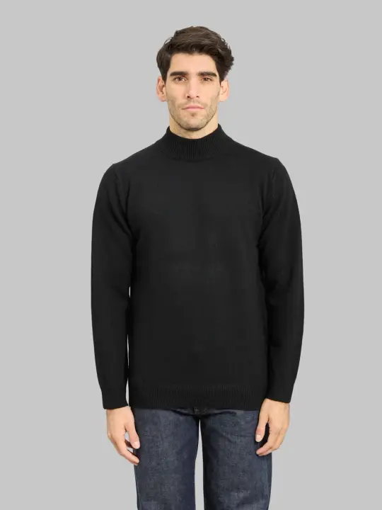 Mooncastle 7G Cashmere Silk Wool Mockneck Pullover Black