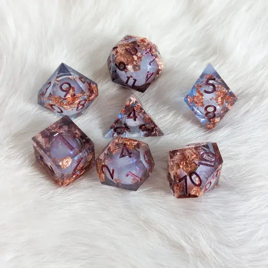 Crimson and Copper Liquid Core Sharp Edge Resin DnD Dice Set