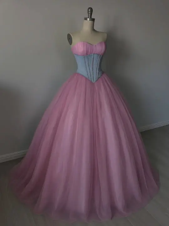 Elegant Barbie Pink A-Line Sweetheart Waist Corset Maxi Women Dress Evening Dress Birthday Dress RS299