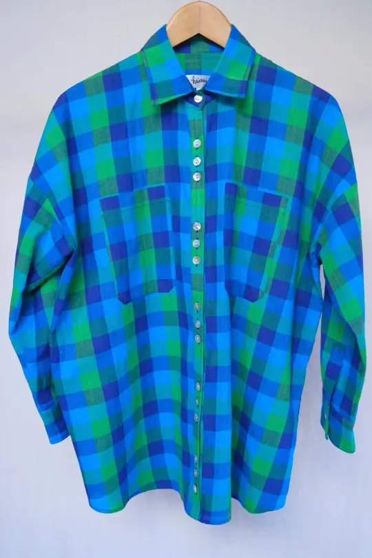 RICHIE shirt in the blue green madras fabric - S, L
