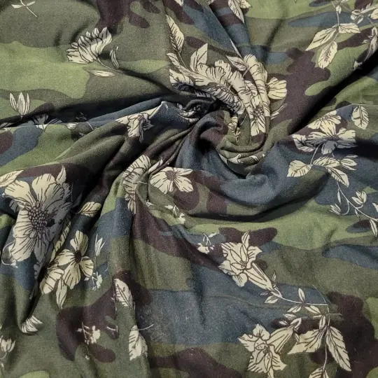 Green Camo Floral Knit - Remnant Piece 1.75 Yards