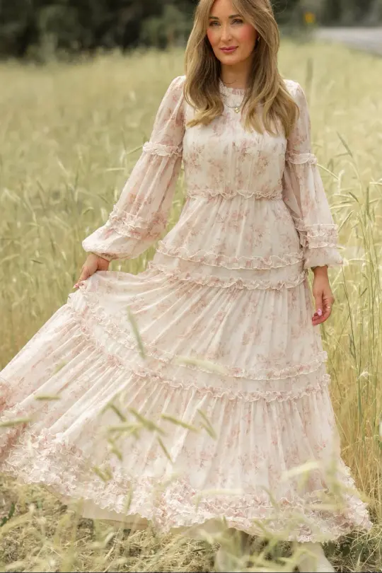 Geneva Dress in Banana Creme Aquarelle Fleur