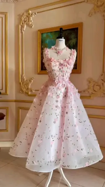 Hazy Pink Homecoming Dress , Silky Floral Decor Corset Midi Birthday Dress Cami Dress RS1618