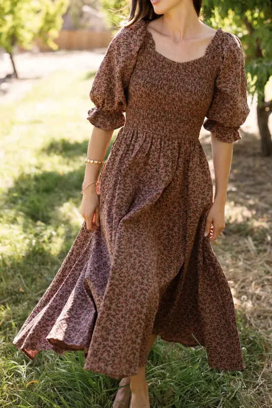 Teagan Dress in Mauve Woodland Floral