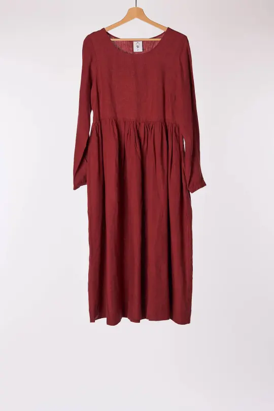 Smock Dress, Long Sleeve, Marsala Red