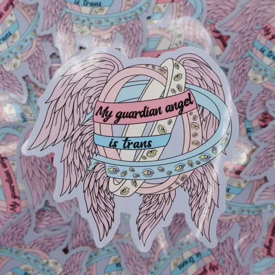 My Guardian Angel Is Trans Large Vinyl Sticker