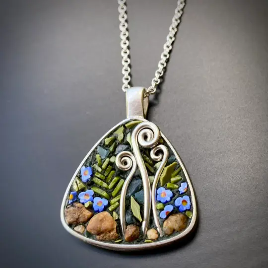 Fiddleheads and Forget-Me-Not pendant