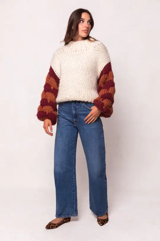 Aimee Sweater in Orange & Cream