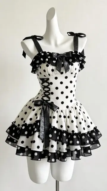 Polka Dots Tiered Women's Homecoming Dress Pretty Corset Short Prom Dress Party Dress RS2451