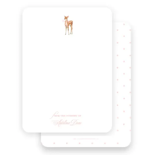 Pink Watercolor Deer with Bow Baby Stationery