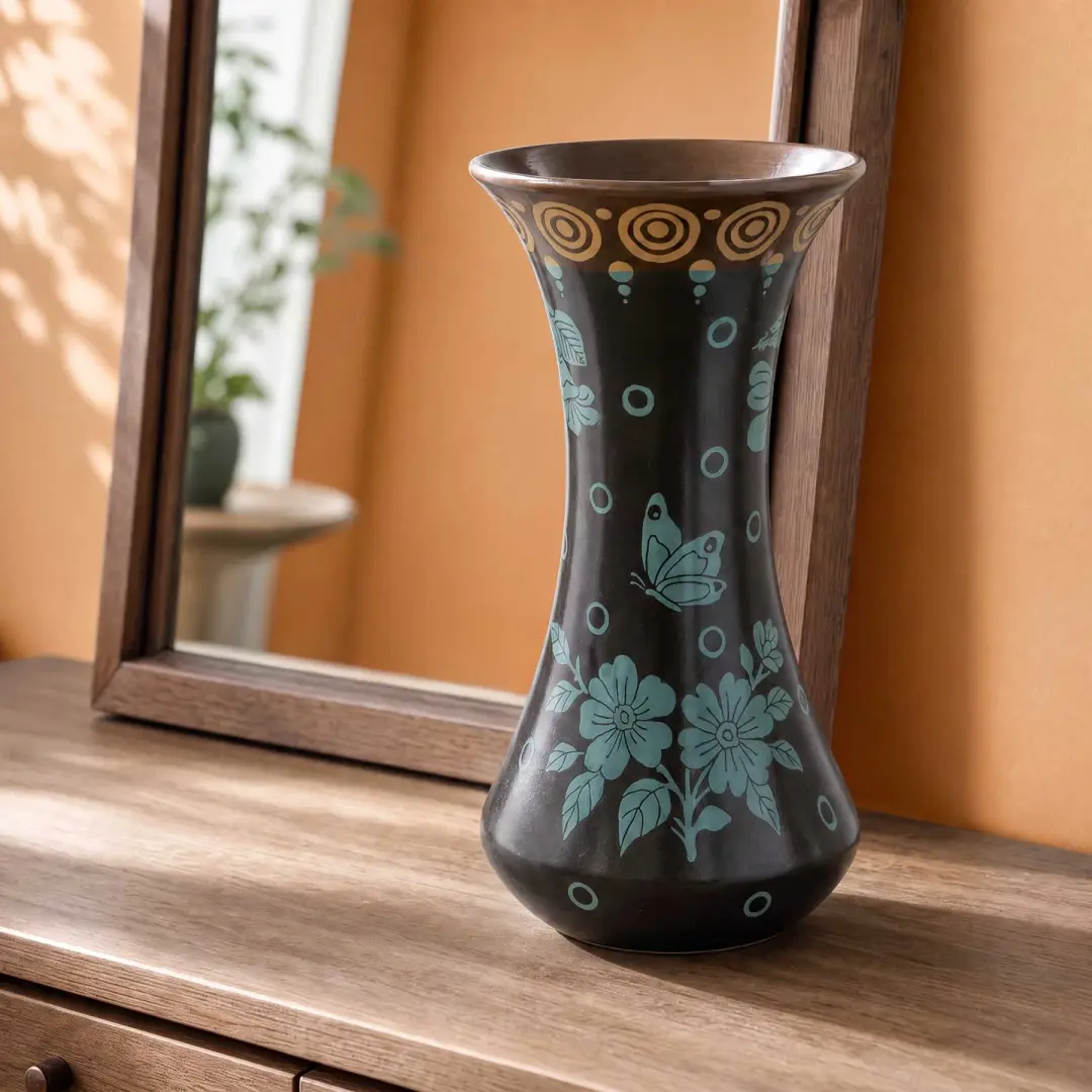 Zinapécuaro Floral Parákata Hourglass Ceramic Vase